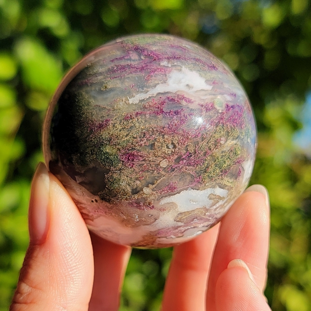 (DYED) NEW 49MM PURPLE MOSS AGATE SPHERE